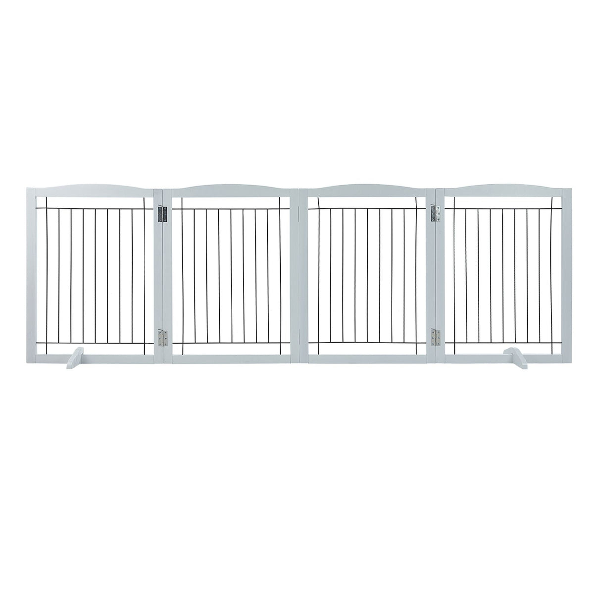 Free Standing Dog Gate, 32" H x 96.5" W Freestanding Pet Gate, 4 Panels Foldable Dog Gate for Wide and Narrow Passageways, Expandable Dog Barrier with Silent Foot Support for Indoor, White