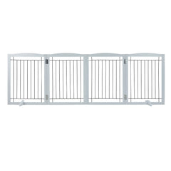 Free Standing Dog Gate, 32" H x 96.5" W Freestanding Pet Gate, 4 Panels Foldable Dog Gate for Wide and Narrow Passageways, Expandable Dog Barrier with Silent Foot Support for Indoor, White