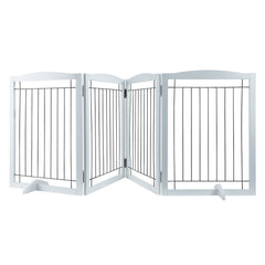 Free Standing Dog Gate, 32" H x 96.5" W Freestanding Pet Gate, 4 Panels Foldable Dog Gate for Wide and Narrow Passageways, Expandable Dog Barrier with Silent Foot Support for Indoor, White