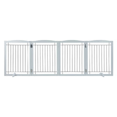 Free Standing Dog Gate, 32" H x 96.5" W Freestanding Pet Gate, 4 Panels Foldable Dog Gate for Wide and Narrow Passageways, Expandable Dog Barrier with Silent Foot Support for Indoor, White