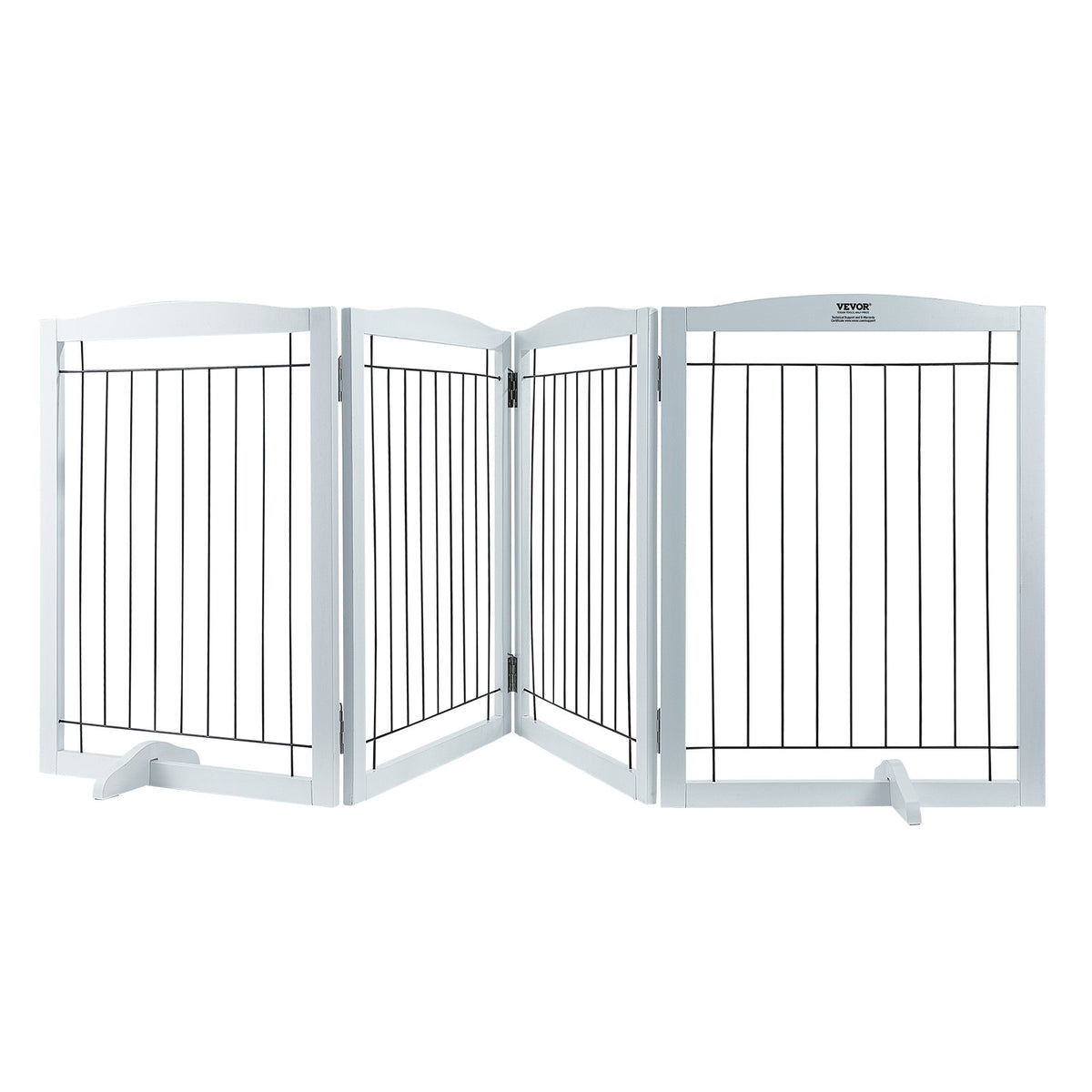 Free Standing Dog Gate, 32" H x 96.5" W Freestanding Pet Gate, 4 Panels Foldable Dog Gate for Wide and Narrow Passageways, Expandable Dog Barrier with Silent Foot Support for Indoor, White
