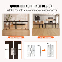 Free Standing Dog Gate 32x96.5 inch Freestanding Pet Gate Foldable Brown