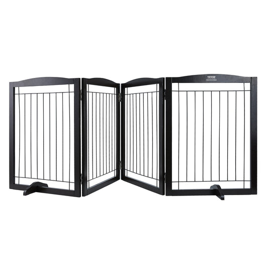 Free Standing Dog Gate 32x96.5 inch Freestanding Pet Gate Foldable Brown