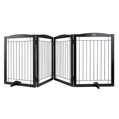 Free Standing Dog Gate 32x96.5 inch Freestanding Pet Gate Foldable Brown