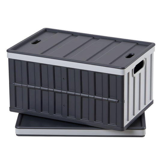 Plastic Collapsible Storage Bins with Lids, 65L 2 Packs, Stackable Folding Storage Crates with Handles, Holds 38 kg Per Bin, Heavy Duty Containers, Space-Saving Baskets, for Home Organizing