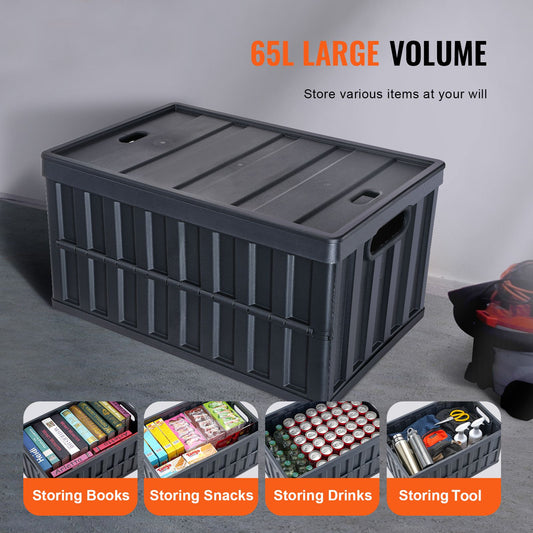 Collapsible Storage Bins with Lids, 65L 3 Packs, Folding Plastic Stackable Utility Crates with Handles, Large Heavy Duty Containers for Clothes, Toys, Books, Snack, Shoes, and Grocery Organizing