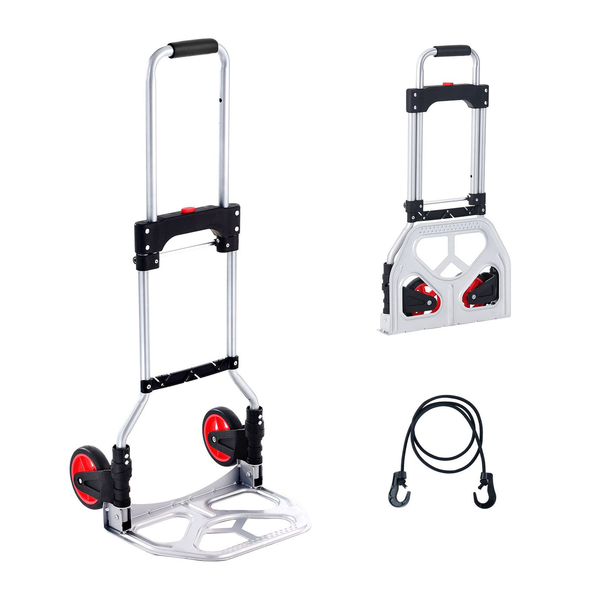 Folding Hand Truck, 80 kg Load Capacity, Aluminum Portable Cart, Convertible Hand Truck and Dolly with Telescoping Handle and Rubber Wheels, Ultra Lightweight Super Strong for Moving Warehouse