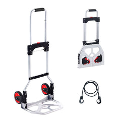 Folding Hand Truck, 80 kg Load Capacity, Aluminum Portable Cart, Convertible Hand Truck and Dolly with Telescoping Handle and Rubber Wheels, Ultra Lightweight Super Strong for Moving Warehouse