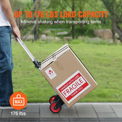 Folding Hand Truck, 80 kg Load Capacity, Aluminum Portable Cart, Convertible Hand Truck and Dolly with Telescoping Handle and Rubber Wheels, Ultra Lightweight Super Strong for Moving Warehouse