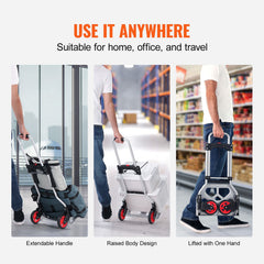 Folding Hand Truck, 80 kg Load Capacity, Aluminum Portable Cart, Convertible Hand Truck and Dolly with Telescoping Handle and Rubber Wheels, Ultra Lightweight Super Strong for Moving Warehouse