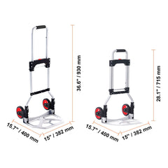 Folding Hand Truck, 80 kg Load Capacity, Aluminum Portable Cart, Convertible Hand Truck and Dolly with Telescoping Handle and Rubber Wheels, Ultra Lightweight Super Strong for Moving Warehouse