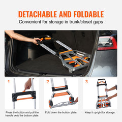 Folding Hand Truck, 140 kg Load Capacity, Aluminum Portable Cart, Convertible Hand Truck and Dolly with Telescoping Handle and PP+TPR Wheels, Ultra Lightweight Super Strong for Moving Warehouse