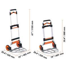Folding Hand Truck, 140 kg Load Capacity, Aluminum Portable Cart, Convertible Hand Truck and Dolly with Telescoping Handle and PP+TPR Wheels, Ultra Lightweight Super Strong for Moving Warehouse