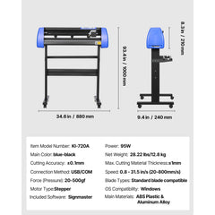 720mm Vinyl Cutter/Plotter Sign Cut Machine Software 20 Blades LCD Black