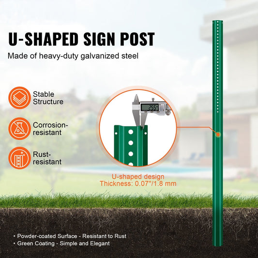 6FT U-Channel Sign Post, 4Pack Green Heavy Duty Steel Fixed Fence Post, Steel Fence U-Channel Sign for Garden, Courtyard, Farm or Traffic Intersection