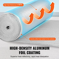 Double Reflective Insulation Roll, Foam Core Radiant Barrier, 5.5mm 48 in x 50 ft, Double-Sided Aluminum Foil EPE Foam Heat Reflective Shield, Thermal Insulation Roll for Window RV Roof