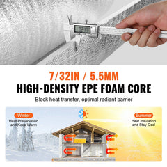 Double Reflective Insulation Roll, Foam Core Radiant Barrier, 5.5mm 48 in x 50 ft, Double-Sided Aluminum Foil EPE Foam Heat Reflective Shield, Thermal Insulation Roll for Window RV Roof