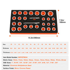 3/8" Drive Crowfoot Wrench Set with 2 Extension Bars, 24-Piece Crows Foot Wrench Set, SAE 3/8"-1" and Metric 10-22 mm, CR-MO Steel Crowfoot Wrench Set, with EVA Tool Organizer