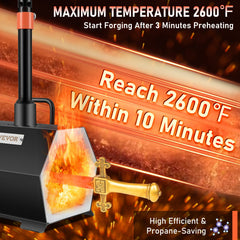 Propane Forge Portable, Single Burner Tool and Knife Making, Large Capacity Blacksmith Farrier Forges, Mini Furnace Blacksmithing, Gas Forging Tools and Equipment, Complete Kit