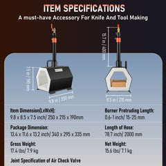 Propane Forge Portable, Single Burner Tool and Knife Making, Large Capacity Blacksmith Farrier Forges, Mini Furnace Blacksmithing, Gas Forging Tools and Equipment, Complete Kit