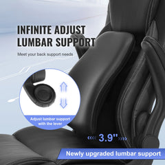 Executive Office Chair with Cutting-edge Adjustable Lumbar Support, High Back PU Leather Office Chair Ergonomic for Back Pain, with Padded Flip-up Arms