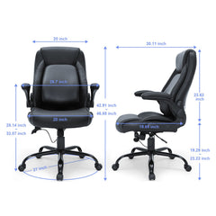 Executive Office Chair with Cutting-edge Adjustable Lumbar Support, High Back PU Leather Office Chair Ergonomic for Back Pain, with Padded Flip-up Arms