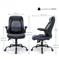 Executive Office Chair with Cutting-edge Adjustable Lumbar Support, High Back PU Leather Office Chair Ergonomic for Back Pain, with Padded Flip-up Arms