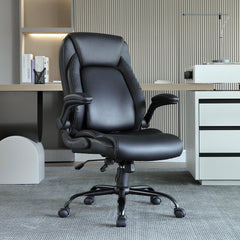 Executive Office Chair with Cutting-edge Adjustable Lumbar Support, High Back PU Leather Office Chair Ergonomic for Back Pain, with Padded Flip-up Arms