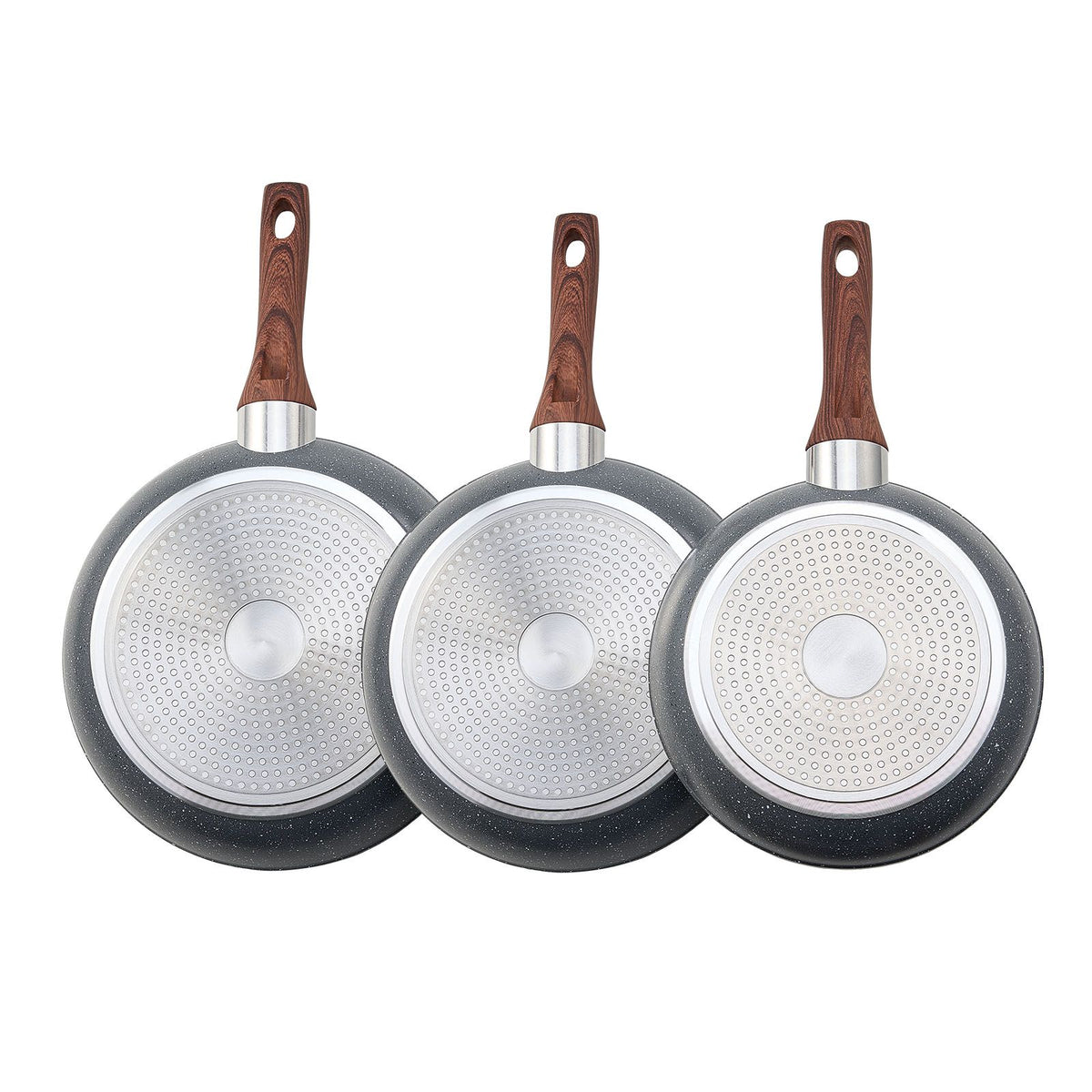 Frying Pan Skillet, Aluminum Egg Fry Pans, 3 Piece Set (250, 280, 325 mm), Nonsitck Heavy-Duty Skillets with Heat-Resistant Handle, Chef's Kitchen Cookware, for Gas, Electric, Induction, Grey