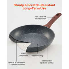 Frying Pan Skillet, Aluminum Egg Fry Pans, 3 Piece Set (250, 280, 325 mm), Nonsitck Heavy-Duty Skillets with Heat-Resistant Handle, Chef's Kitchen Cookware, for Gas, Electric, Induction, Grey