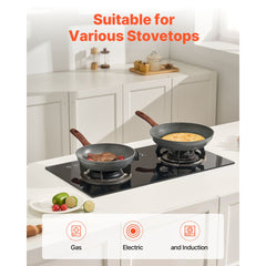 Frying Pan Skillet, Aluminum Egg Fry Pans, 3 Piece Set (250, 280, 325 mm), Nonsitck Heavy-Duty Skillets with Heat-Resistant Handle, Chef's Kitchen Cookware, for Gas, Electric, Induction, Grey