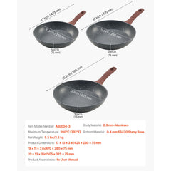Frying Pan Skillet, Aluminum Egg Fry Pans, 3 Piece Set (250, 280, 325 mm), Nonsitck Heavy-Duty Skillets with Heat-Resistant Handle, Chef's Kitchen Cookware, for Gas, Electric, Induction, Grey