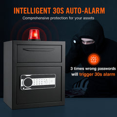 1.7 Cub Depository Safe, Deposit Safe with Drop Slot, Electronic Code Lock and 2 Emergency Keys, 17.71'' x 13.77'' x 13.77'' Business Drop Slot Safe for Cash, Mail in Home, Hotel, Office