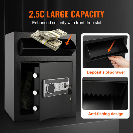 2.5 Cub Depository Safe, Deposit Safe with Drop Slot, Electronic Code Lock and 2 Emergency Keys, 20.27'' x 13.97'' x 13.97'' Business Drop Slot Safe for Cash, Mail in Home, Hotel, Office