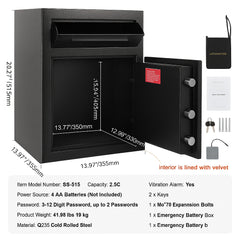 2.5 Cub Depository Safe, Deposit Safe with Drop Slot, Electronic Code Lock and 2 Emergency Keys, 20.27'' x 13.97'' x 13.97'' Business Drop Slot Safe for Cash, Mail in Home, Hotel, Office