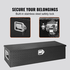 Heavy Duty Aluminum Truck Bed Tool Box, Diamond Plate Tool Box with Side Handle and Lock Keys, Storage Tool Box Chest Box Organizer for Pickup, Truck Bed, RV, Trailer, 990 x 330 x 254 mm, Black