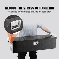 Heavy Duty Aluminum Truck Bed Tool Box, Diamond Plate Tool Box with Side Handle and Lock Keys, Storage Tool Box Chest Box Organizer for Pickup, Truck Bed, RV, Trailer, 990 x 330 x 254 mm, Black