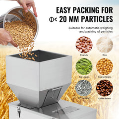 Particle Filling Machine, 10-1000g, Automatic Filler Machine with Foot Pedal, Stainless Steel Weighing Filling Machine, Weigh Filler Packing Machine for Beans Seeds Grains Tea Granular Packing