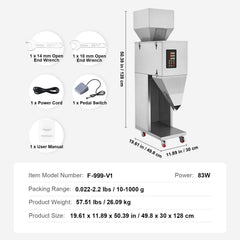 Particle Filling Machine, 10-1000g, Automatic Filler Machine with Foot Pedal, Stainless Steel Weighing Filling Machine, Weigh Filler Packing Machine for Beans Seeds Grains Tea Granular Packing