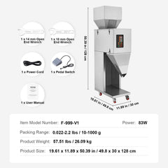 Particle Filling Machine, 10-1000g, Automatic Filler Machine with Foot Pedal, Stainless Steel Weighing Filling Machine, Weigh Filler Packing Machine for Beans Seeds Grains Tea Granular Packing