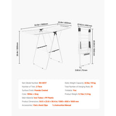 2-Tier Foldable Clothes Drying Rack with Sock Clips & 21 Drying Rods White
