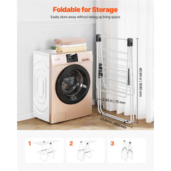 2-Tier Foldable Clothes Drying Rack with Sock Clips & 31 Drying Rods White
