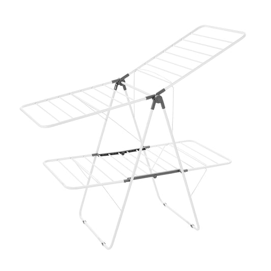 2-Tier Foldable Clothes Drying Rack with Sock Clips & 31 Drying Rods White