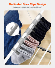 2-Tier Foldable Clothes Drying Rack with Sock Clips & 31 Drying Rods White