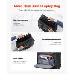 Rolling Laptop Bag 39.62 cm Wheeled Computer Bag for Women & Men Black