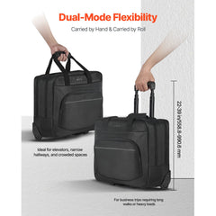 Rolling Laptop Bag 39.62 cm Wheeled Computer Bag for Women & Men Black