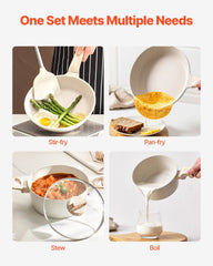19 Piece Pots and Pans Set Nonstick, Granite Cookware Set, Induction Cookwares, Kitchen RV Cooking Sets with Frying, Sauce, Saute, Tempered Glass Lids, and Pan Protectors, White