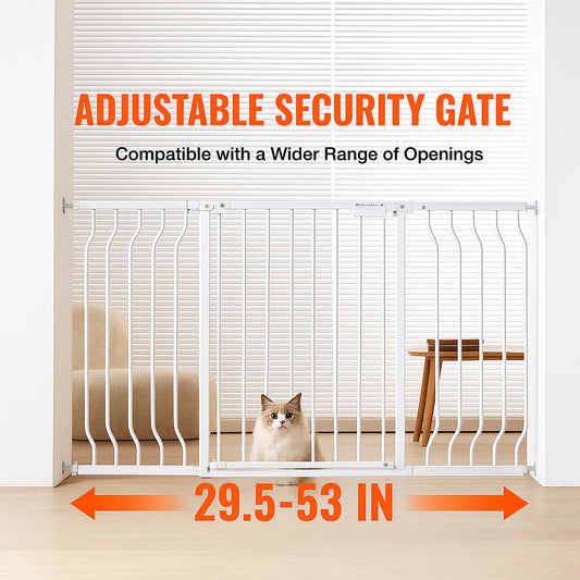 Baby Gate, 749-1346 mm Extra Wide, 762 mm High, Dog Gate for Stairs Doorways and House, Easy Step Walk Thru Auto Close Child Gate Pet Security Gate with Pressure Mount and Wall Mount Kit, White
