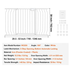 Baby Gate, 749-1346 mm Extra Wide, 762 mm High, Dog Gate for Stairs Doorways and House, Easy Step Walk Thru Auto Close Child Gate Pet Security Gate with Pressure Mount and Wall Mount Kit, White