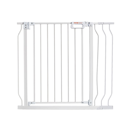 Baby Gate, 749-990 mm Extra Wide, 762 mm High, Dog Gate for Stairs Doorways and House, Easy Step Walk Thru Auto Close Child Gate Pet Security Gate with Pressure Mount Kit & Wall Mount Kit, White